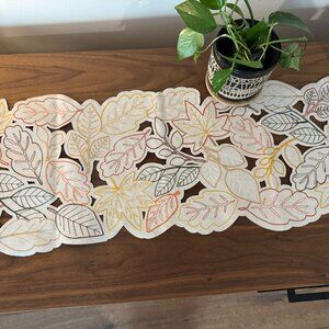 Leaf Pattern Table Runner Machine Embroidered T31” L x12” W  NWOT